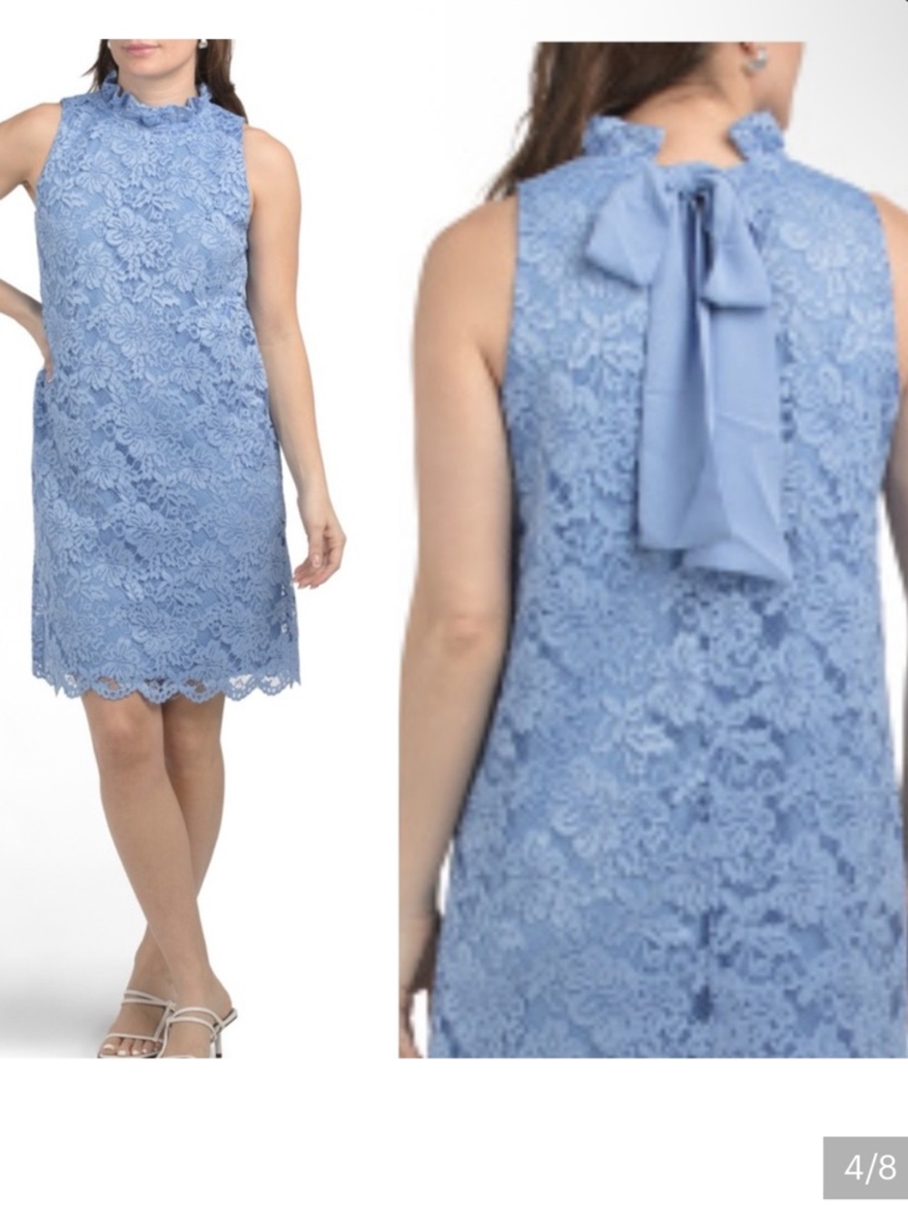 Anne Klein Blue Lace Ruffle-Neck Sheath Dress